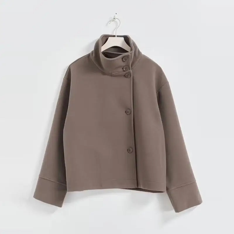 Women Fashion Stand Collar Woolen Jacket