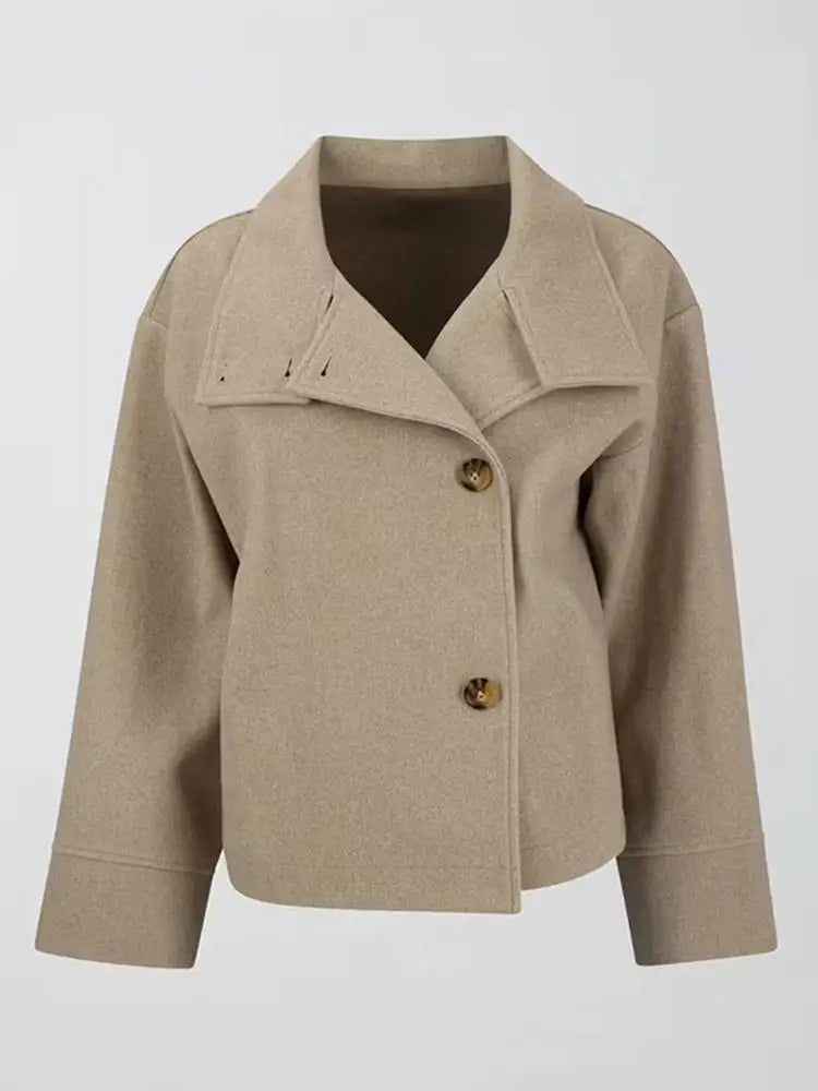 Women Fashion Stand Collar Woolen Jacket