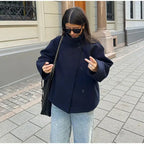 Women Fashion Stand Collar Woolen Jacket