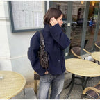 Women Fashion Stand Collar Woolen Jacket