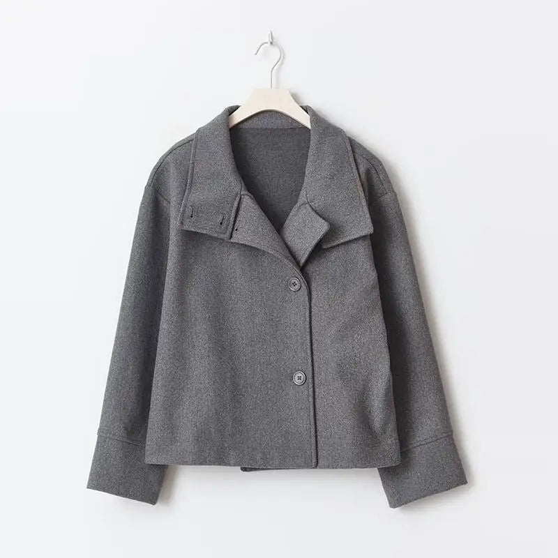 Women Fashion Stand Collar Woolen Jacket